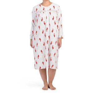 NOIRE JASMINE ROSE Plus Printed Mini Check Thermal Fleece Night Gown  Size 1X